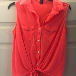 Forever 21 Button-up Tank Top with Tie at Bottom